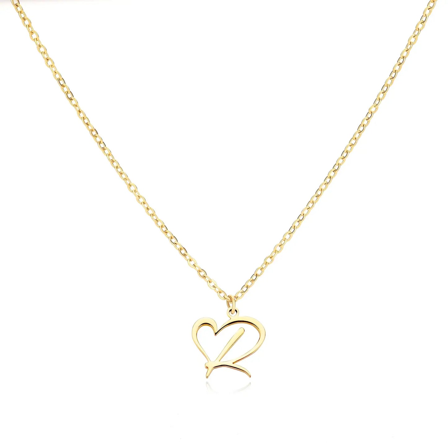 Cursive Heart Letter Necklace